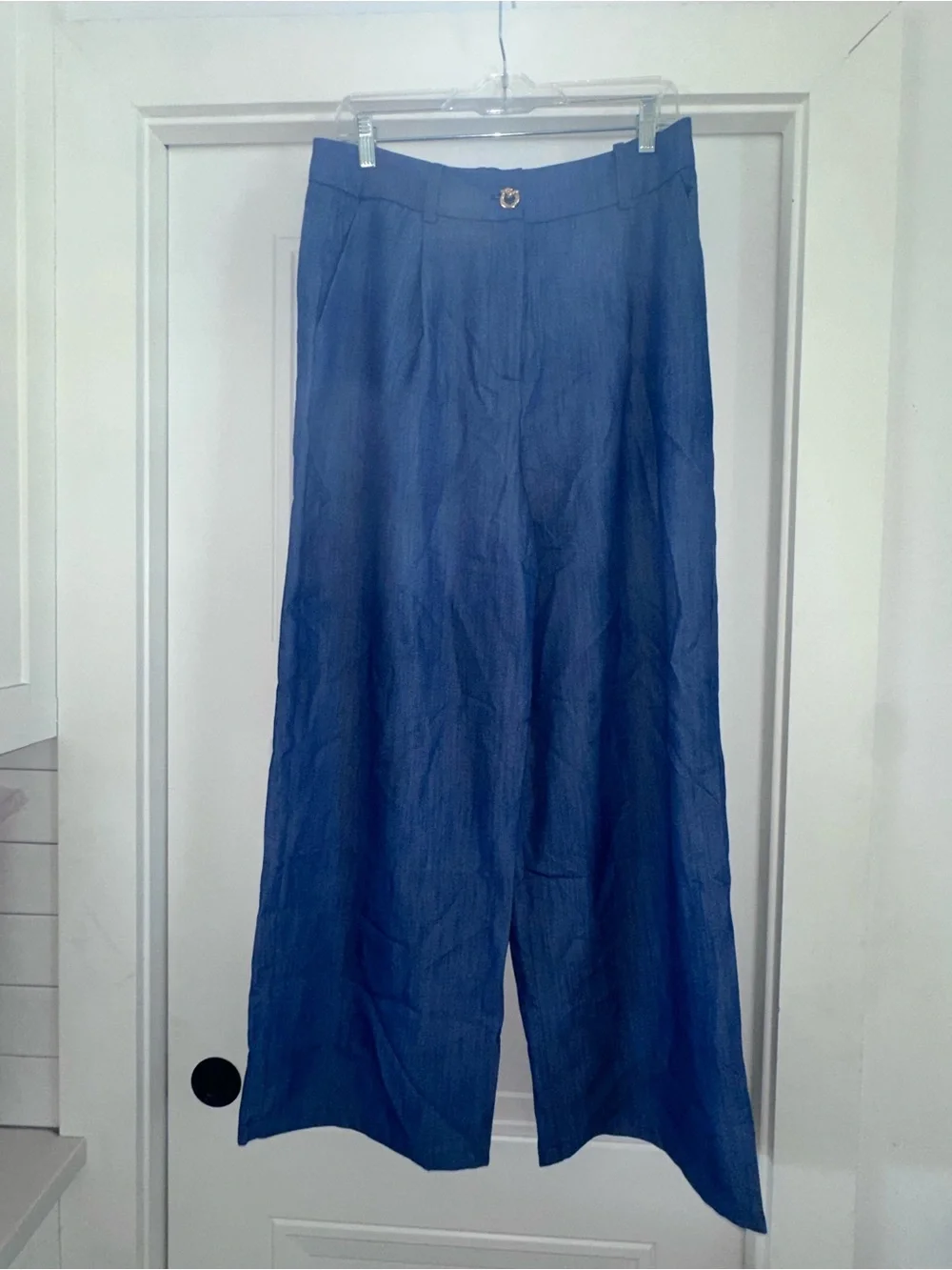 Faux Denim Halter Ruched Top & Pants Set - Picture 11 of 16